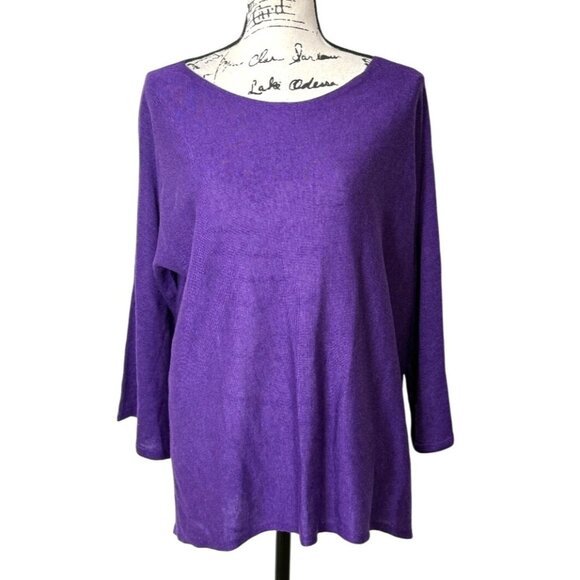 Eileen Fisher Purple Long Sleeve Tunic Knit Top Tencel Merino Wool Womens Size L - Picture 1 of 7